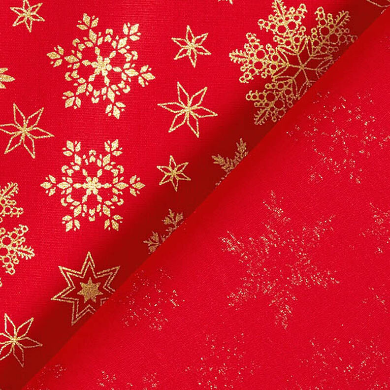 Tissu en coton Popeline Cristaux de neige – rouge/or, image number 4