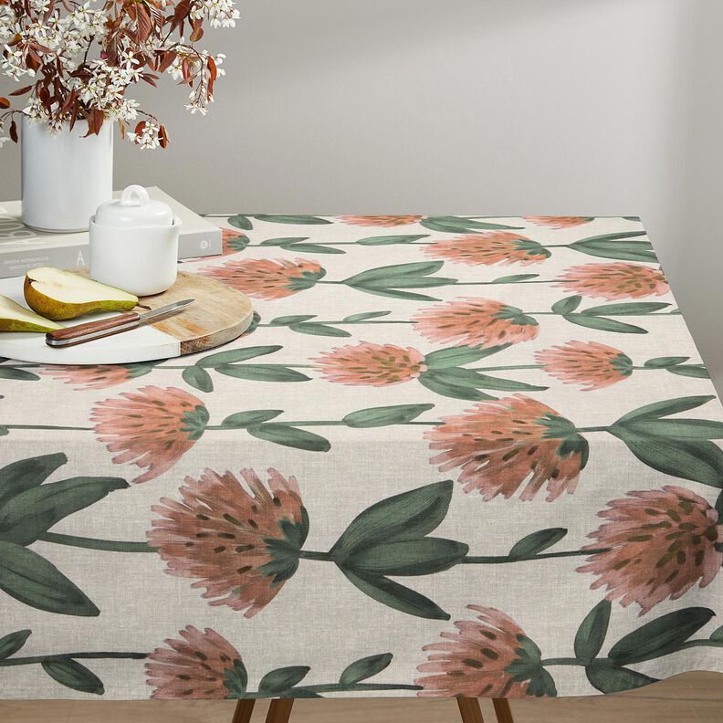 Tissu de décoration Semi-panama trèfle en fleurs – rouge/taupe clair,  image number 8