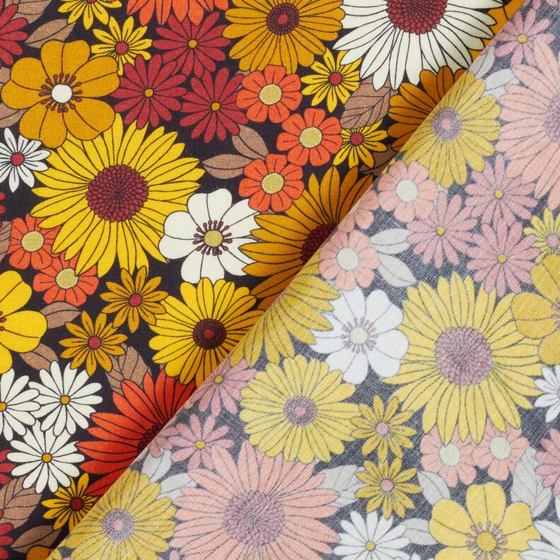 Tissu viscose Fleurs d’été – jaune soleil/noir,  image number 4