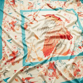 Panneau satin oiseaux et fées | Katia Fabrics – bleu aqua/crème, 