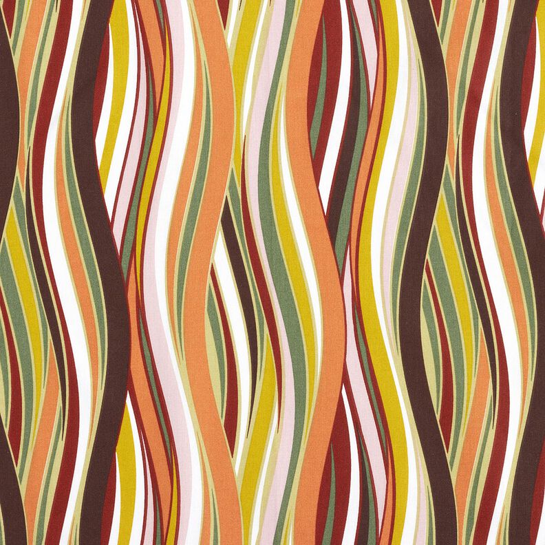 Tissu en coton Cretonne rayures ondul&eacute;es &ndash; blanc/orange clair,  image number 1