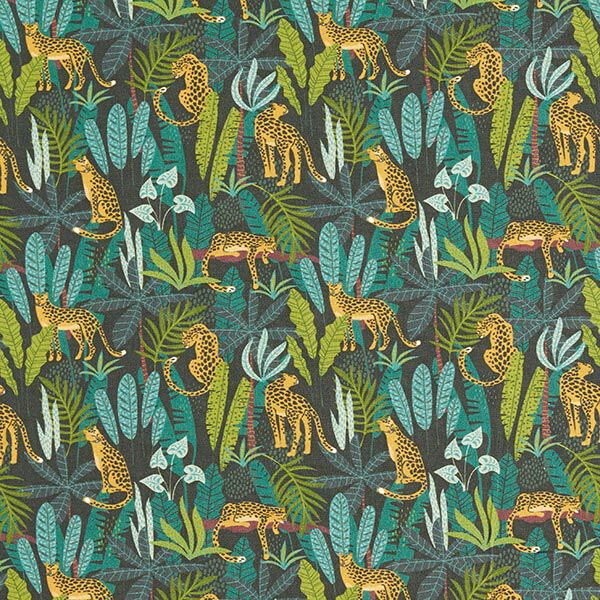 Tissu de décoration Popeline coton Léopards dans la jungle – vert/jaune,  image number 1