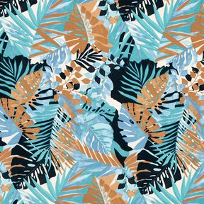 Crêpe satin Palmiers et Monstera – bleu brillant/bleu noir, 