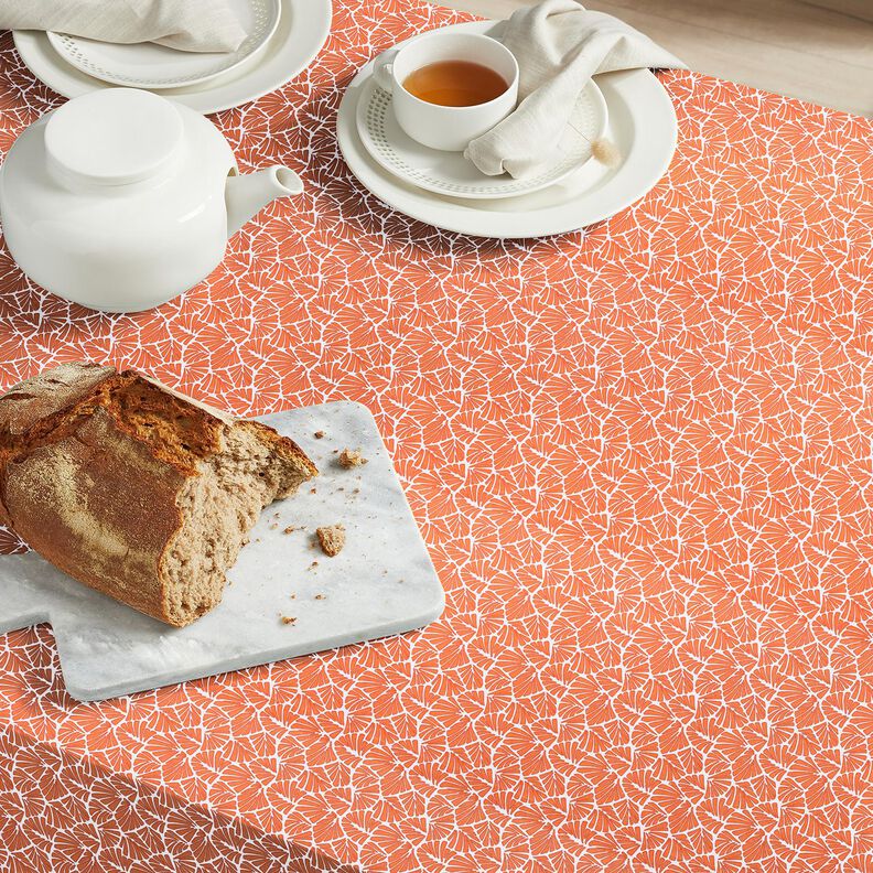 Coton enduit Mini feuilles abstraites – orange/blanc,  image number 7