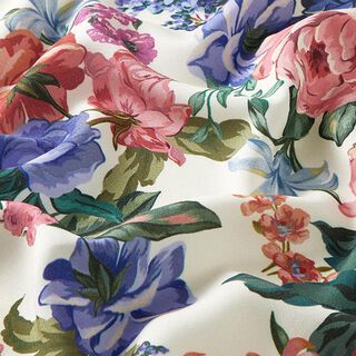 Tissu pour chemisier en viscose rosiers grimpants colorés – écru, 