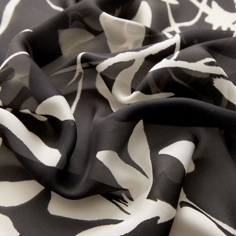 Satin délicat Vrilles de feuilles – noir/blanc,  image number 2
