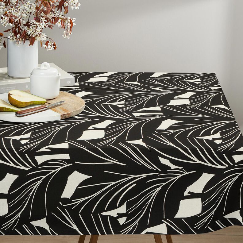 Tissu de décoration Panama Feuilles élégantes – noir/nature, image number 7