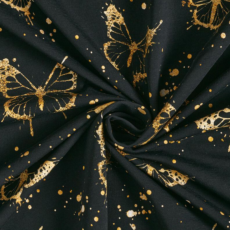 Jersey coton Papillons dorés | Glitzerpüppi – noir,  image number 3