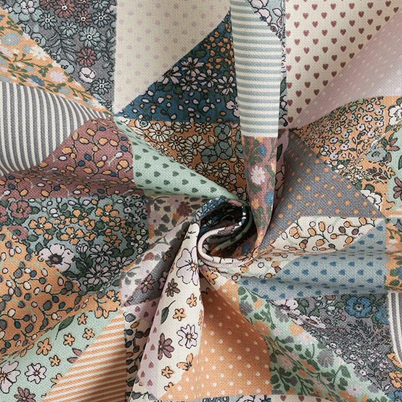 Tissu de décoration Semi-panama Fleurs aspect quilt – lilas pastel/écru, image number 3