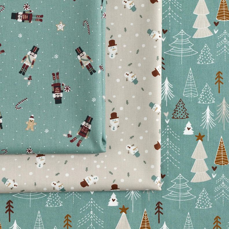 Tissu en coton Popeline Jolis bonhommes de neige – taupe clair, image number 5