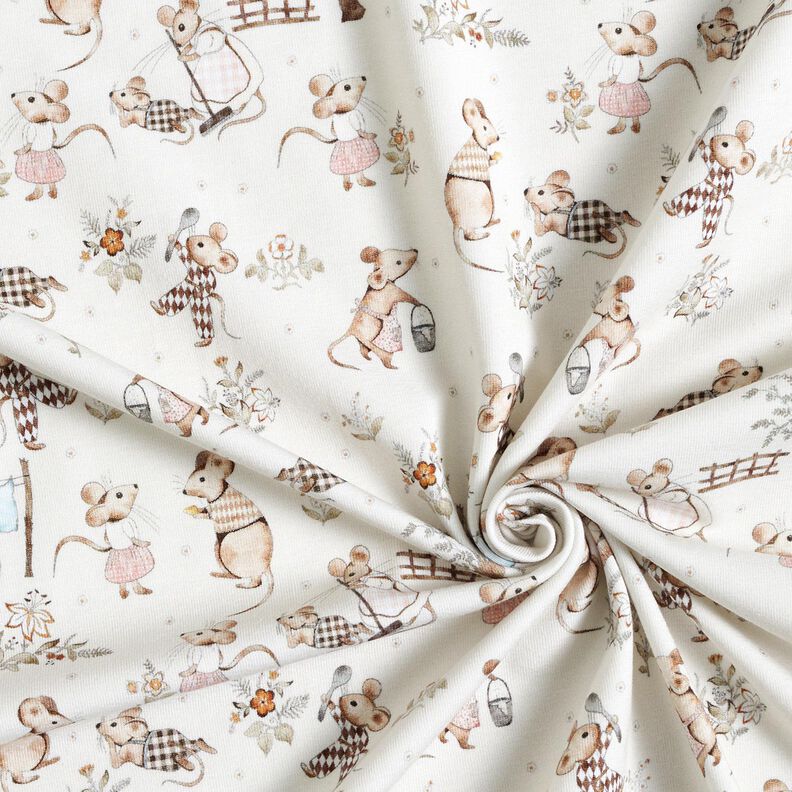 Jersey coton Famille de souris Impression numérique – écru,  image number 3