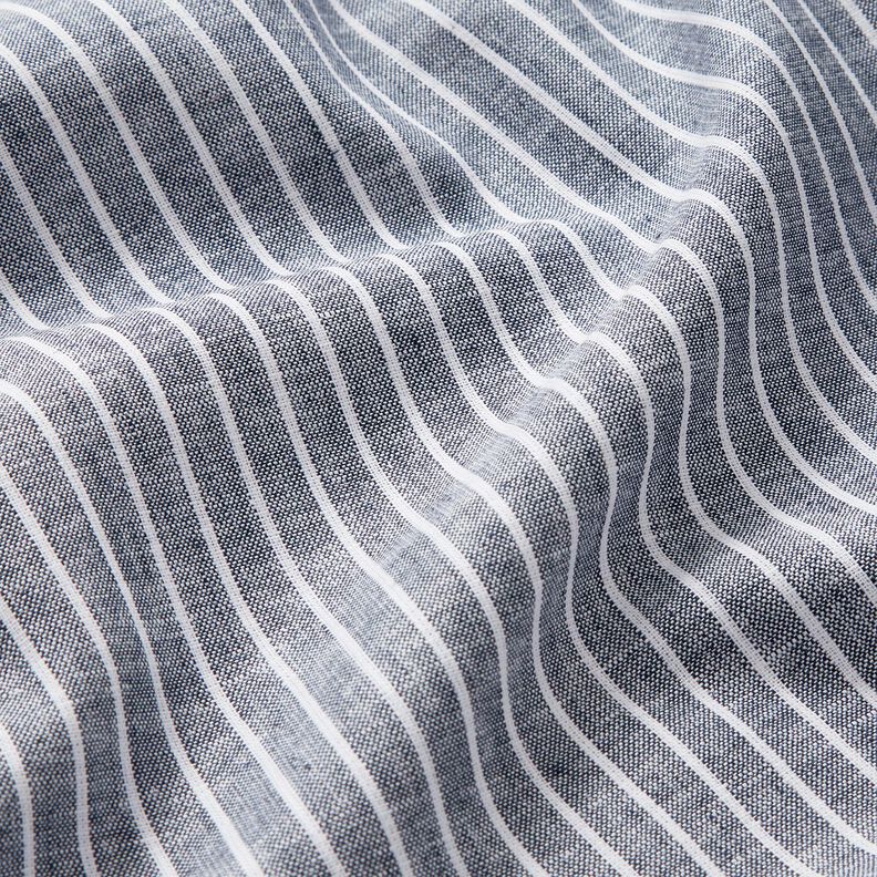 Mélange lin coton Larges rayures – bleu nuit/blanc, image number 2
