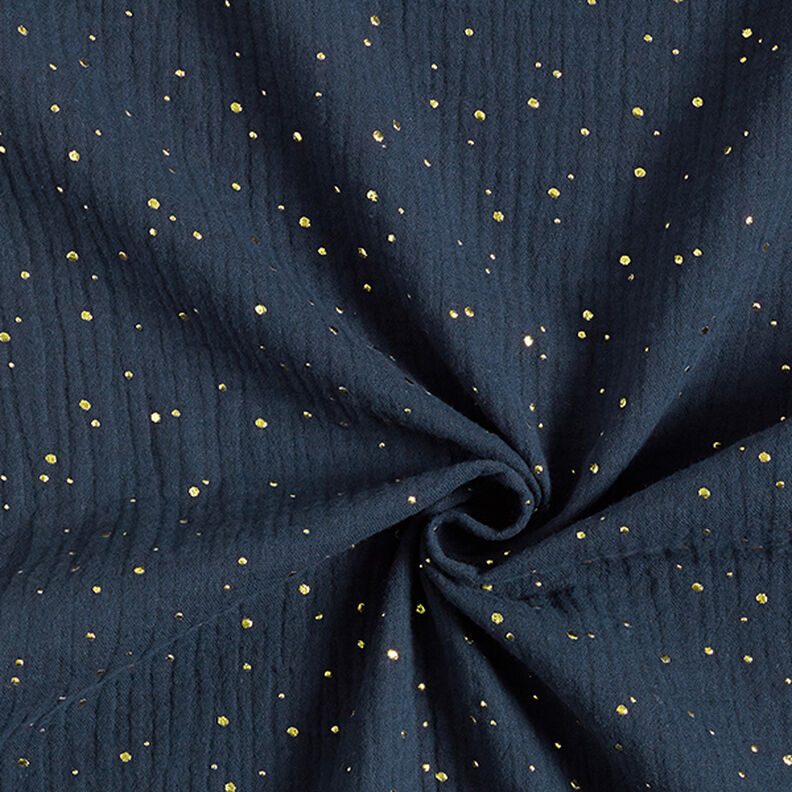 Tissu double gaze de coton taches dorées éparses – bleu marine/or,  image number 3