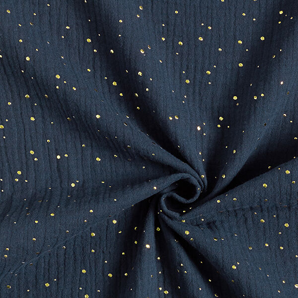 Tissu double gaze de coton taches dorées éparses – bleu marine/or,  image number 3