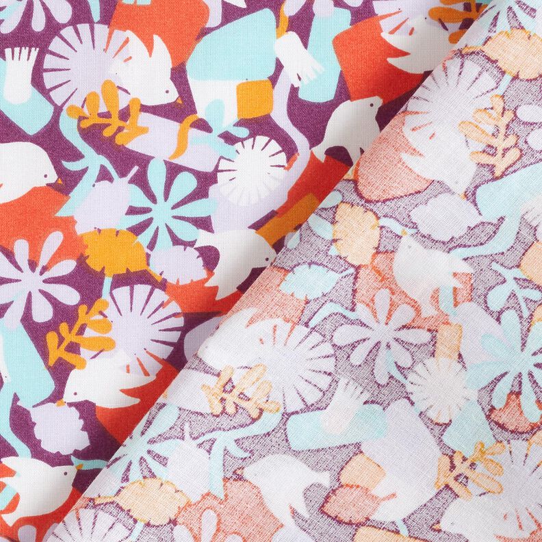 Tissu en coton Cretonne Oiseaux et fleurs – raisin/violet pastel,  image number 4