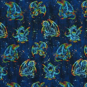 Jersey coton Dragon arc-en-ciel aspect denim | Glitzerpüppi – bleu noir/indigo, 