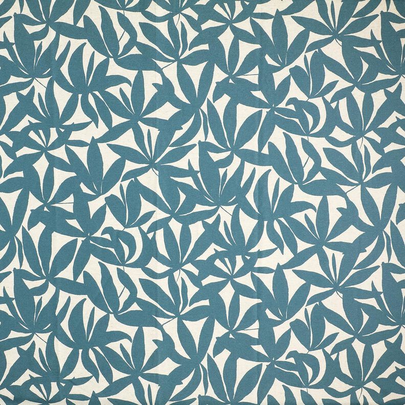 Tissu de décoration Semi-panama Feuilles sobres – bleu océan/nature, image number 1