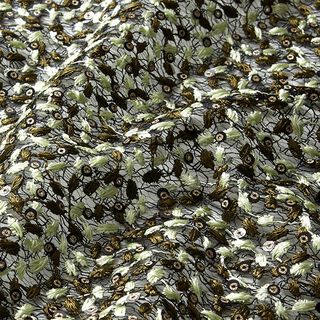 Tissu en dentelle à vrilles de fleurs et paillettes – noir/olive, 