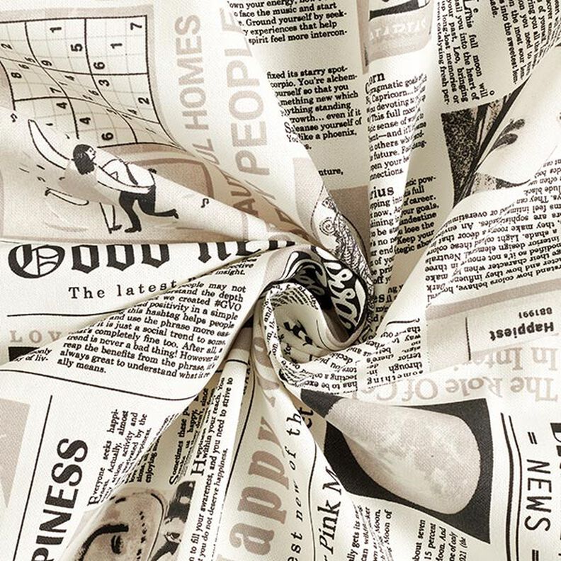 Tissu de décoration Semi-panama Journal rétro – blanc/noir,  image number 4