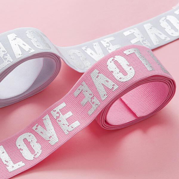 Ruban élastique Love [ 4,7 cm ] – rose/argent,  image number 3