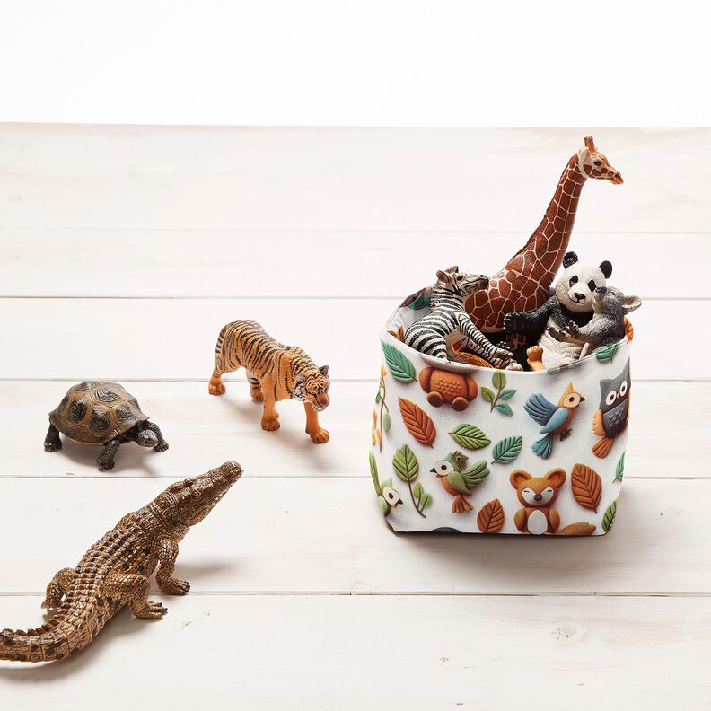 Popeline coton Animaux de la forêt en pâte à modeler Impression numérique – ivoire, image number 6