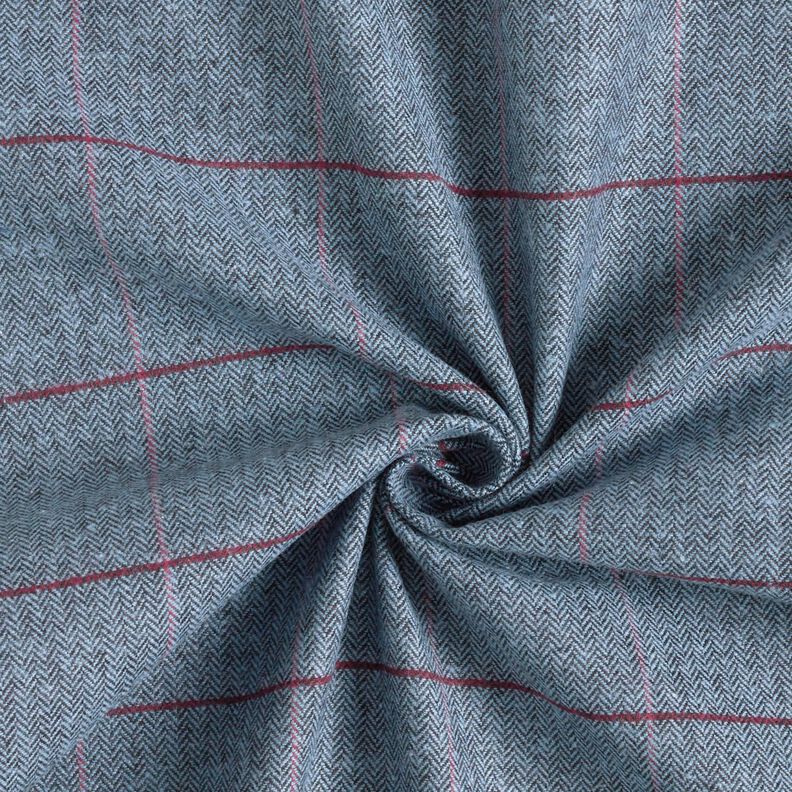 Tissu pour manteau en coton mélangé à chevrons et carreaux – bleu clair/rouge bordeaux, image number 4