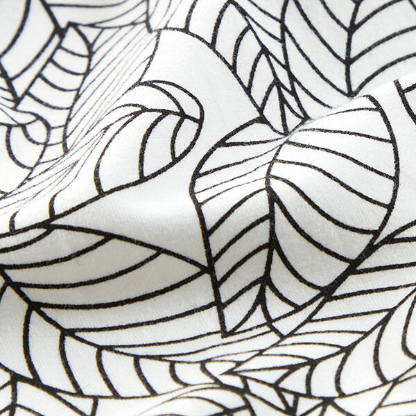 Jersey coton feuilles dessinées – blanc/noir,  image number 2