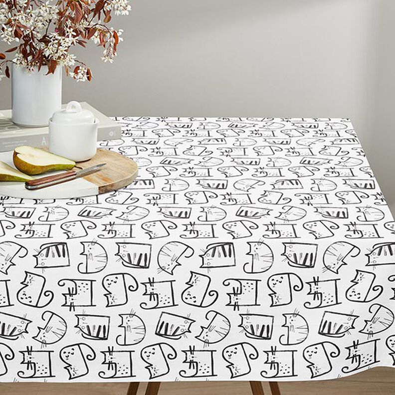 Tissu en coton Cretonne Esquisses de chats – noir/ivoire, image number 7