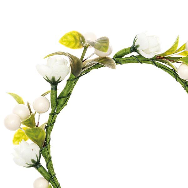 Couronne de fleurs décorative avec baies [Ø 9 cm/ 14 cm] – blanc/vert,  image number 2