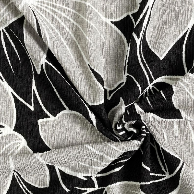 Crêpe stretch Grandes fleurs – noir/gris clair, image number 3