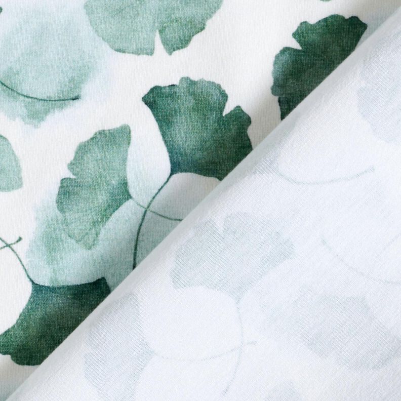 GOTS Jersey coton Impression numérique de ginkgo – blanc/eucalyptus,  image number 4