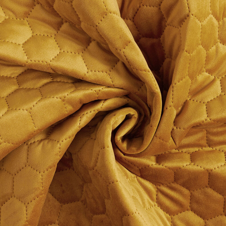 Tissu de revêtement velours matelassé nid d'abeille – moutarde,  image number 3