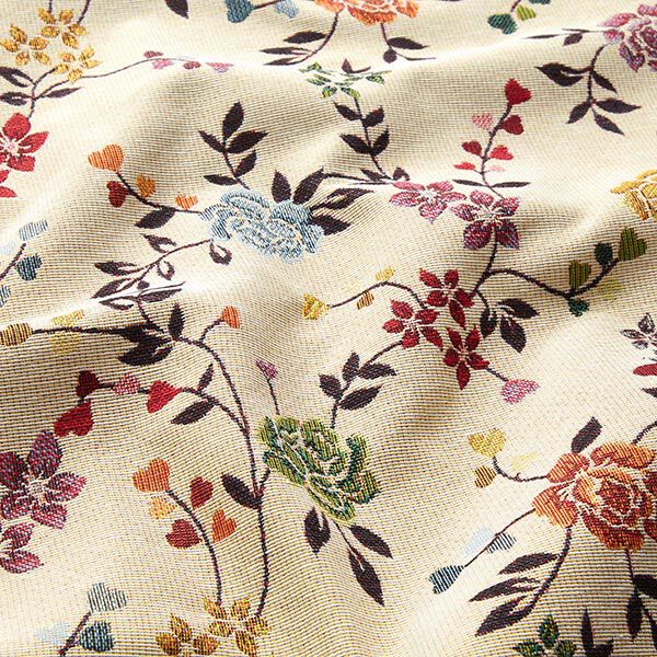 Tissu de décoration Gobelin Vrilles de roses – beige clair/rouge,  image number 2