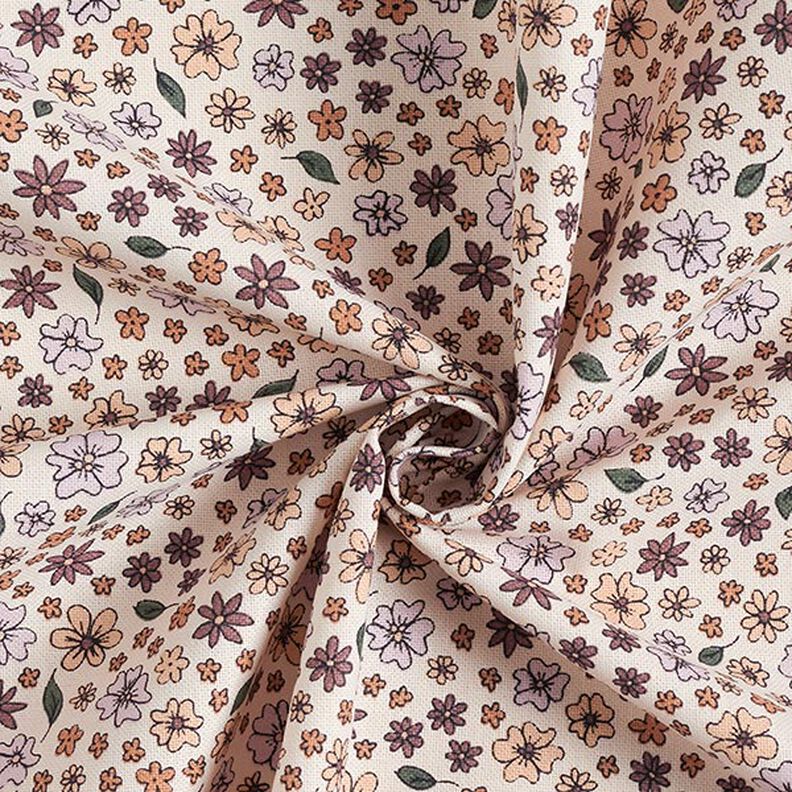 Tissu de décoration Semi-panama Petites fleurs – beige clair/prune,  image number 3
