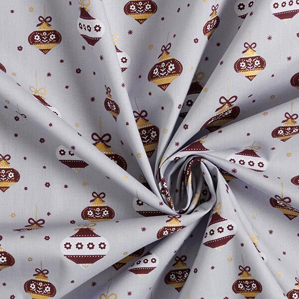 Tissu en coton Popeline Boules de Noël pointues – gris/or, image number 3