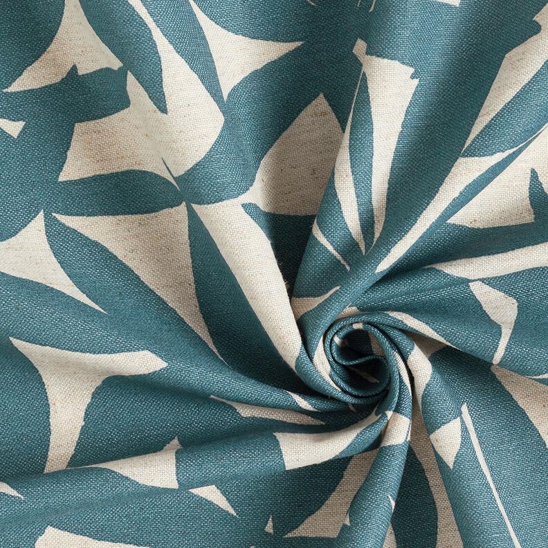 Tissu de décoration Semi-panama Feuilles sobres – bleu océan/nature, image number 3