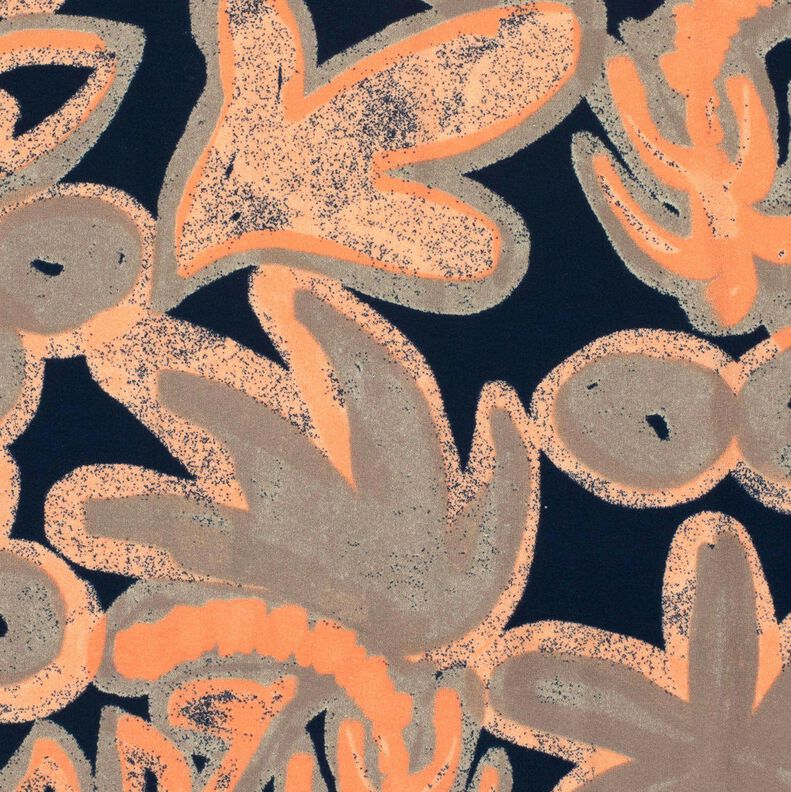 Jersey viscose Fleurs peintes – bleu nuit/orange pêche,  image number 5