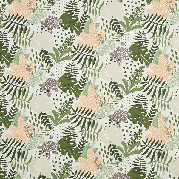 Tissu en coton Cretonne plantes de la jungle abstraites – blanc/vert,  image number 1