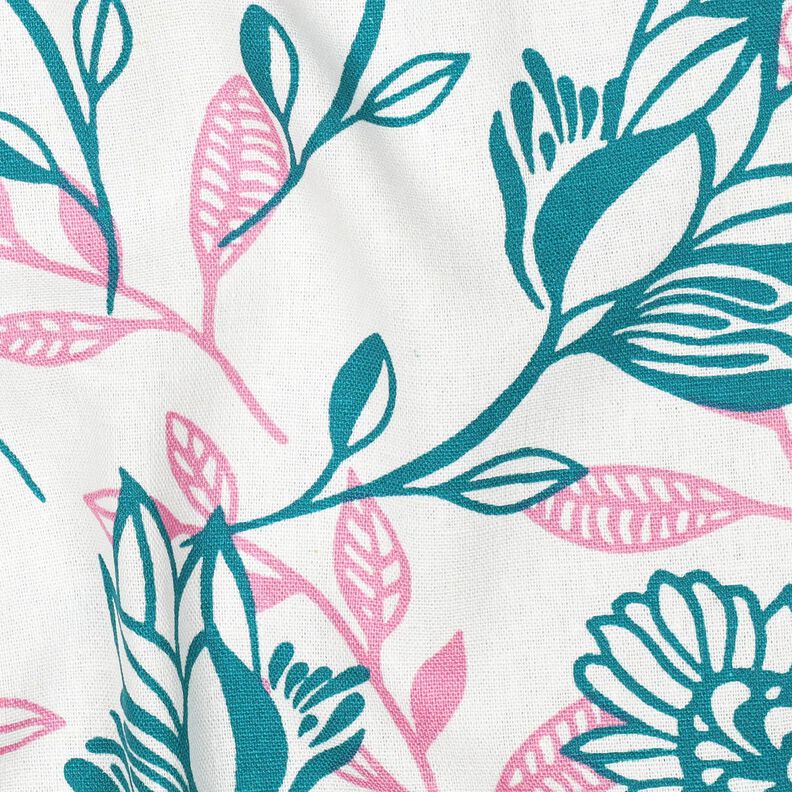 Mélange viscose lin Fleurs | Poppy Fabrics – ivoire/turquoise,  image number 2