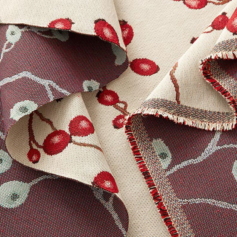 Tissu de décoration Gobelin Églantier – beige clair/rouge, image number 3
