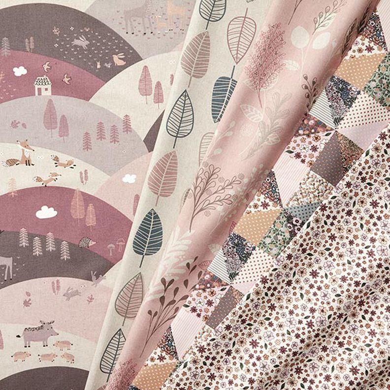 Tissu de décoration Semi-panama Animaux de la forêt – vieux rose clair/greige,  image number 5