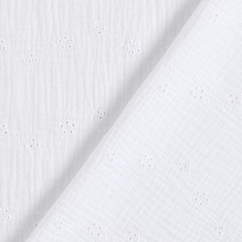 Tissu double gaze de coton Dentelle brodée Vrilles de fleurs – blanc,  image number 4