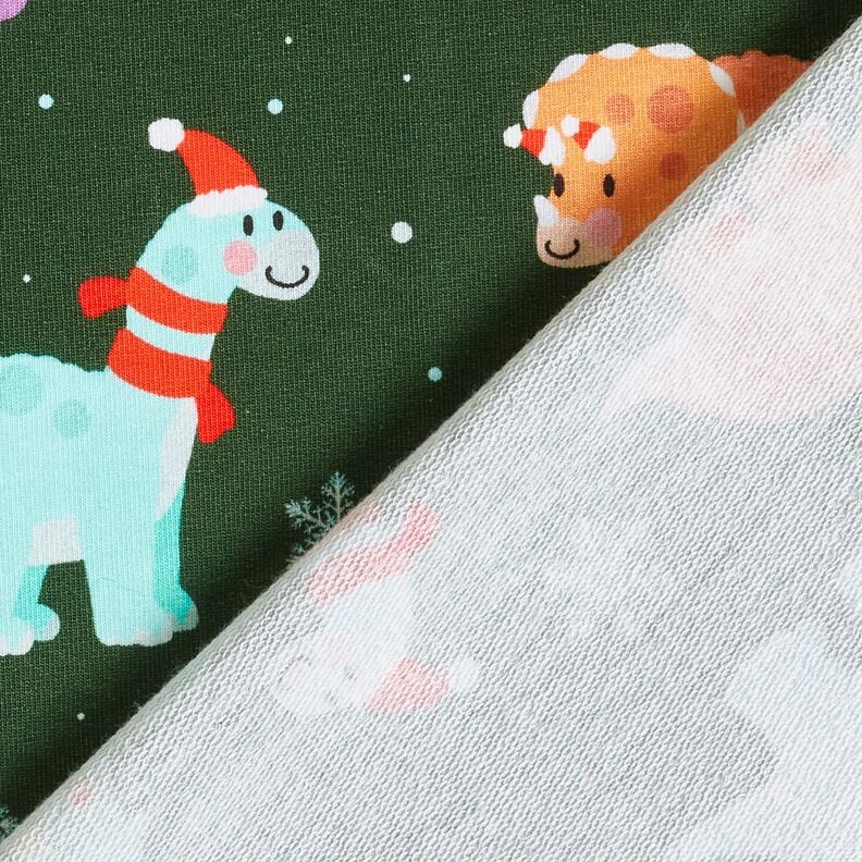 French Terry Sweat d’été Bébé dinosaure dans l'esprit de Noël | Glitzerpüppi – vert foncé/chili,  image number 4