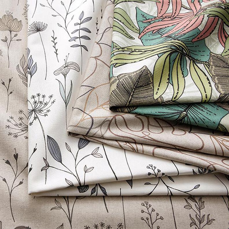 Tissu de décoration Semi-panama dessin de fleurs – nature/marron foncé,  image number 5