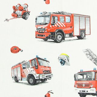 Tissu en coton Cretonne Pompiers – blanc/rouge, 