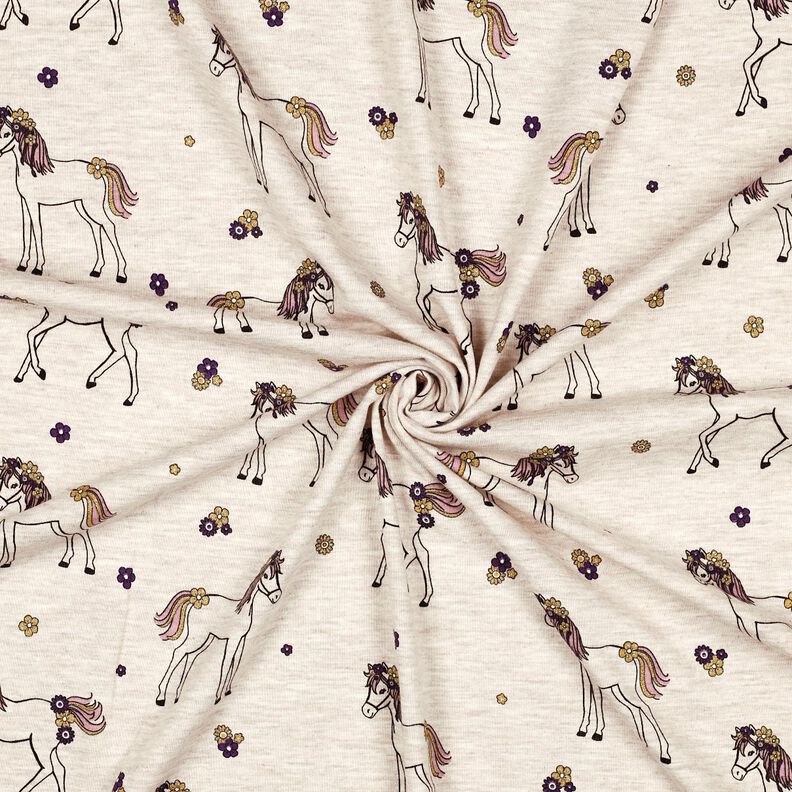 Jersey coton Cheval fleuri pailleté | Poppy Fabrics – nature/or,  image number 3