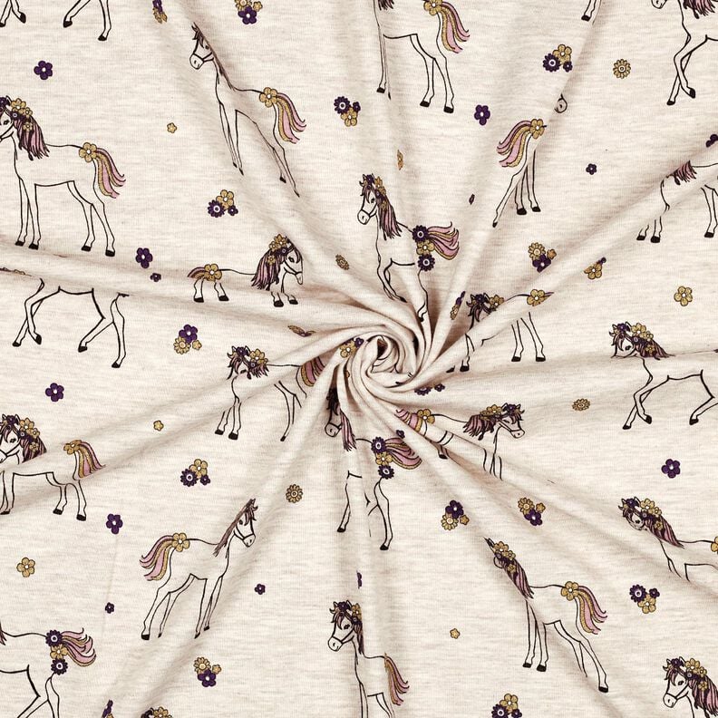 Jersey coton Cheval fleuri pailleté | Poppy Fabrics – nature/or, image number 3