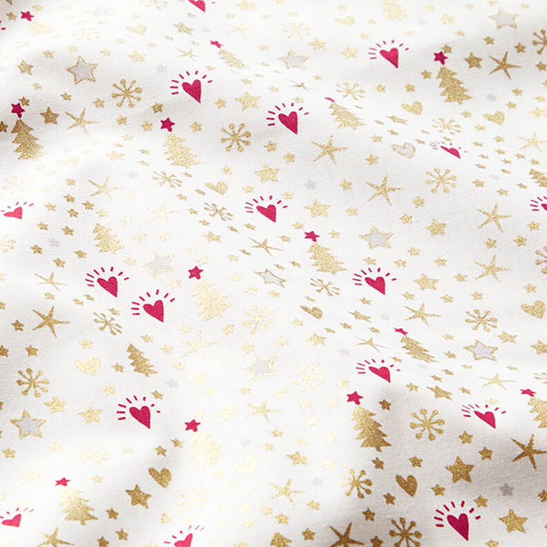 Tissu en coton Popeline Cœurs et étoiles – écru/or, image number 2