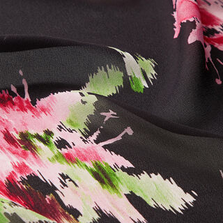 Viscose Chiffon fleurs délavées – noir, 