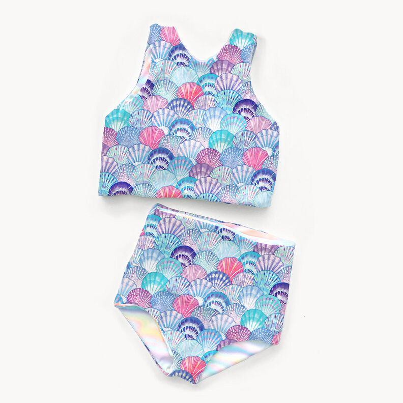 Tissus pour maillot de bain UPF50 Coquillages – bleu aqua/lilas bleu,  image number 5